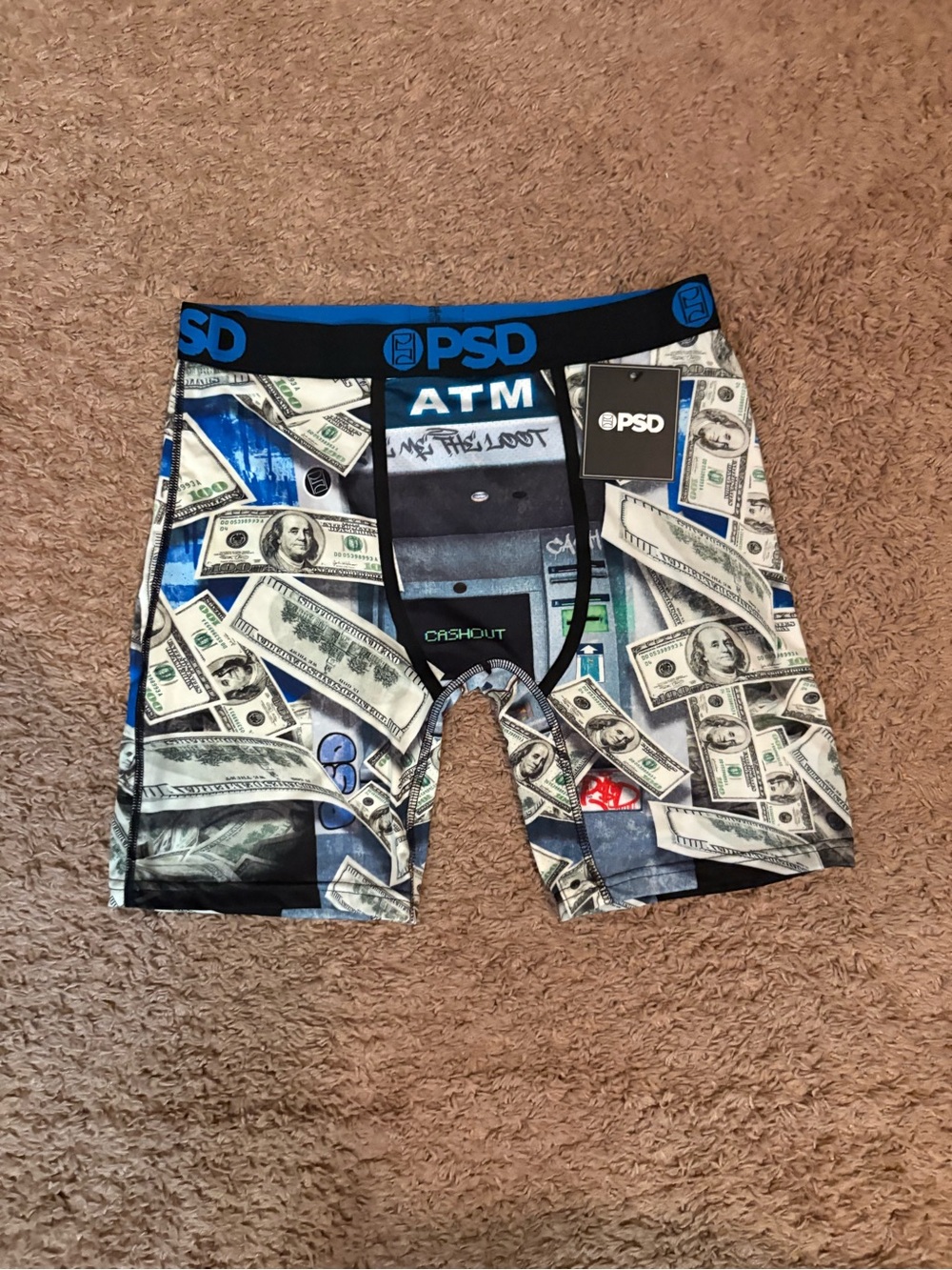 PSD Men’s ATM Cashout Money-Print Boxer Briefs - Blue/Green